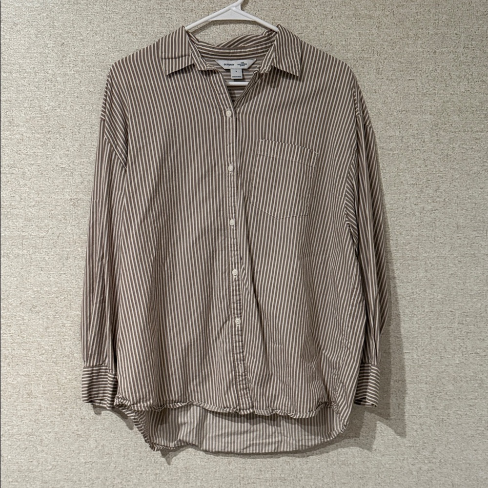Old Navy Men's Casual Brown Striped Shirt